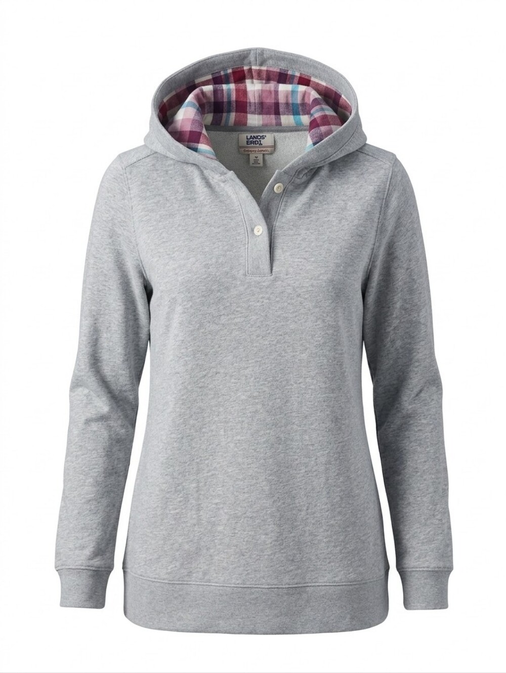 Lands' End Gray Hoodie With Plaid Lining